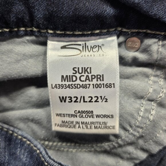 Silver Jeans Suki Capri Womens 32 Denim Super Stretch Embroidered Pockets Jeans - Picture 7 of 12